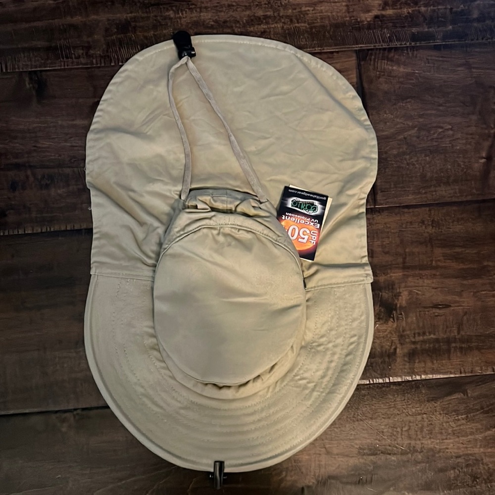 NWT Gorilla brand tan hat with UPF 50+ Sun protection, adjustable tie, size M/L,